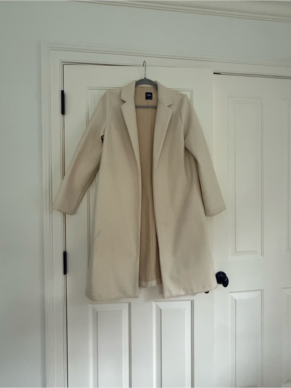 Zara Cream Single-Breasted Long Trench Coat Wool Blend